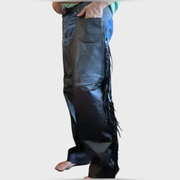 Force Leather Women’s Black Fringe Motorcycle Chaps - Picture 2 of 10